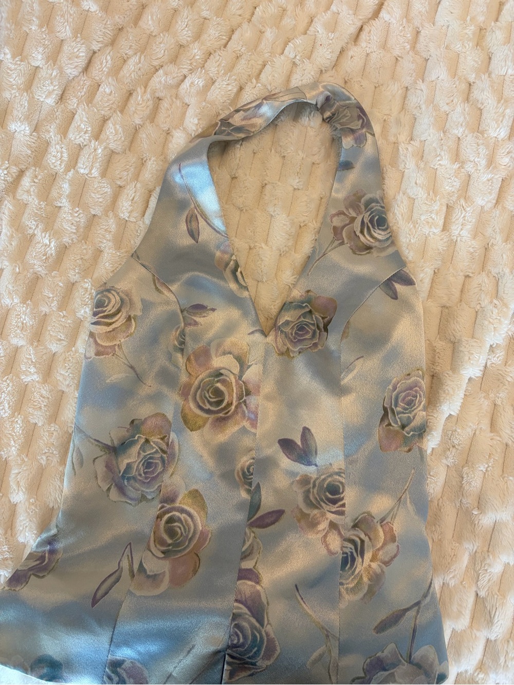 Vintage Silky Floral Halter Top in Light Blue